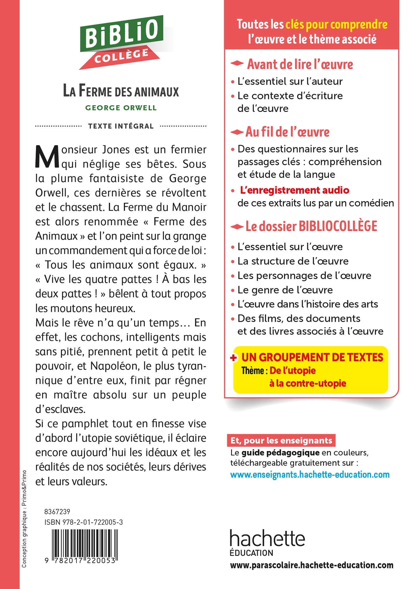 Bibliocollège - La Ferme des Animaux, G. Orwell - George ORWELL, Paul Sirand, George ORWELL, Paul Sirand - HACHETTE EDUC