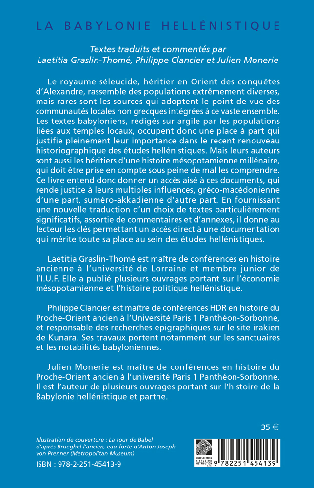 La Babylonie hellénistique - Julien Monerie, Philippe Clancier, Laetitia Graslin-Thomé - BELLES LETTRES
