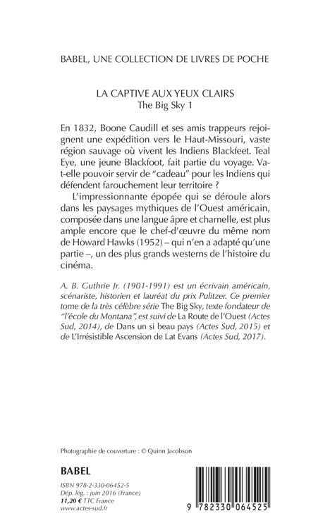 La Captive aux yeux clairs - Alfred bertram Guthrie, jr, James lee Burke, Bertrand Tavernier, Jean Esch, Alfred bertram Guthrie, jr, James lee Burke, Bertrand Tavernier, Jean Esch - ACTES SUD