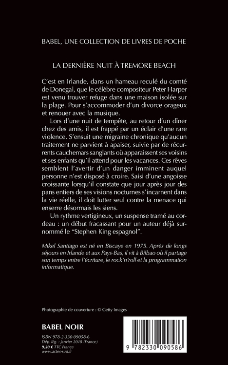 La Dernière Nuit à Tremore Beach - Mikel Santiago, Delphine Valentin - ACTES SUD