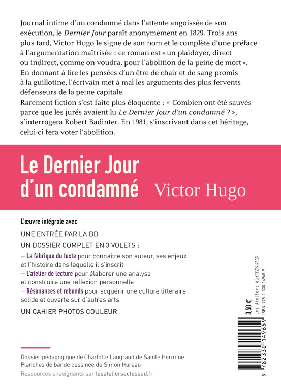 Le Dernier jour d'un condamné - Victor Hugo, Simon Hureau, Charlotte Laugraud de sainte-hermine, Victor Hugo, Simon Hureau, Charlotte Laugraud de sainte-hermine - ACTES SUD