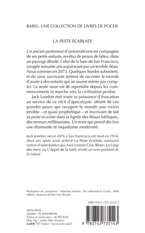 La Peste écarlate - Michel Tournier, Jack London, Paul Gruyer, Louis Postif - ACTES SUD