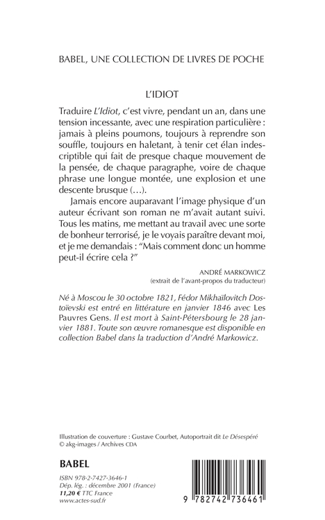 L'idiot volume 2 (livres III ET IV) - Fédor Dostoïevski, André Markowicz - ACTES SUD