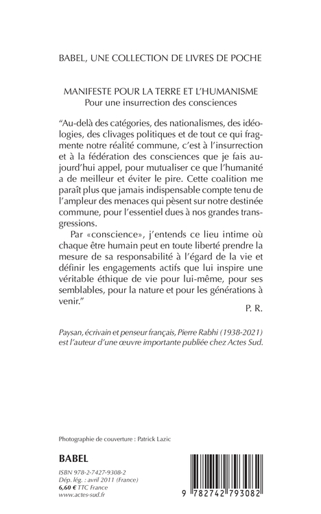 Manifeste pour la terre et l'humanisme - Pierre Rabhi, Patrick Lazic, Nicolas Hulot, Pierre Rabhi, Patrick Lazic, Nicolas Hulot - ACTES SUD