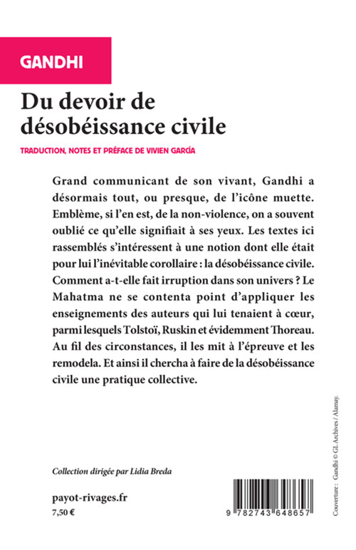 Du devoir de désobéissance civile -  GANDHI, Vivien Garcia, Lidia Breda - RIVAGES