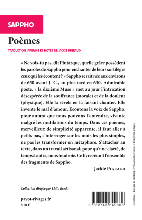 Poèmes -  Sappho, Jackie Pigeaud, Lidia Breda,  Sappho, Jackie Pigeaud, Jackie Pigeaud, Lidia Breda - RIVAGES