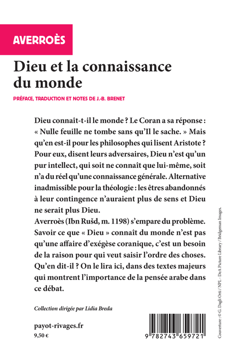Dieu et la connaissance du monde -  Averroès, Jean-Baptiste Brenet - RIVAGES