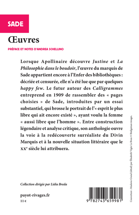 Oeuvres - Guillaume Apollinaire, Marquis de Sade, Andrea Schellino - RIVAGES