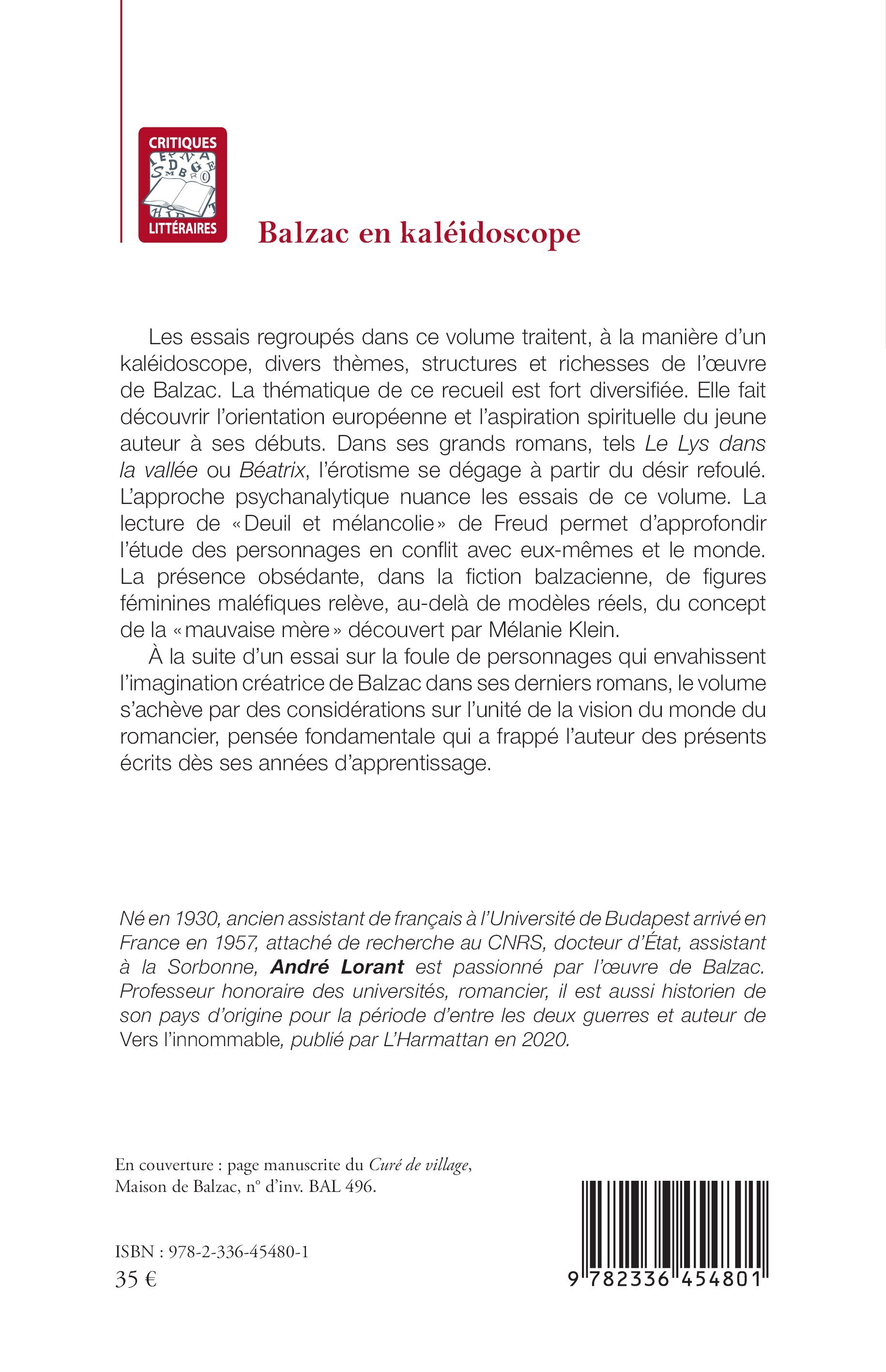 Balzac en kaléidoscope - André Lorant - L'HARMATTAN