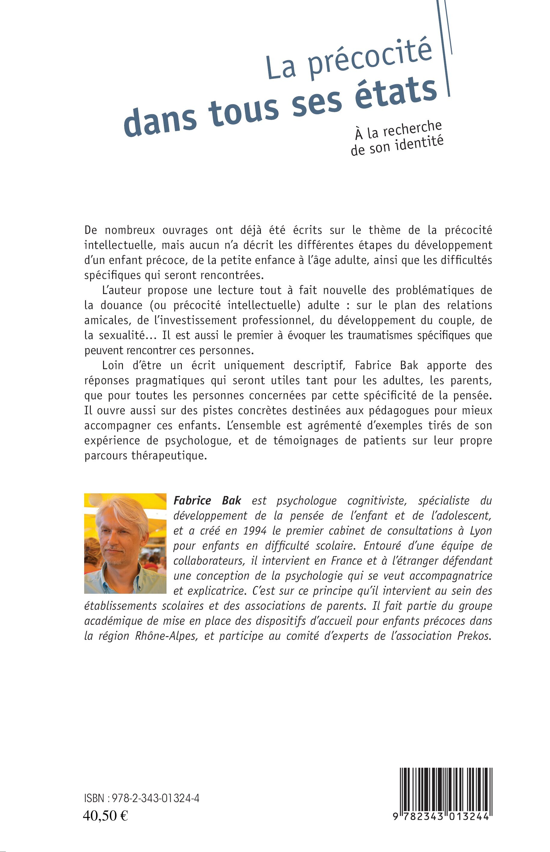La précocité dans tous ses états - Fabrice Bak - L'HARMATTAN