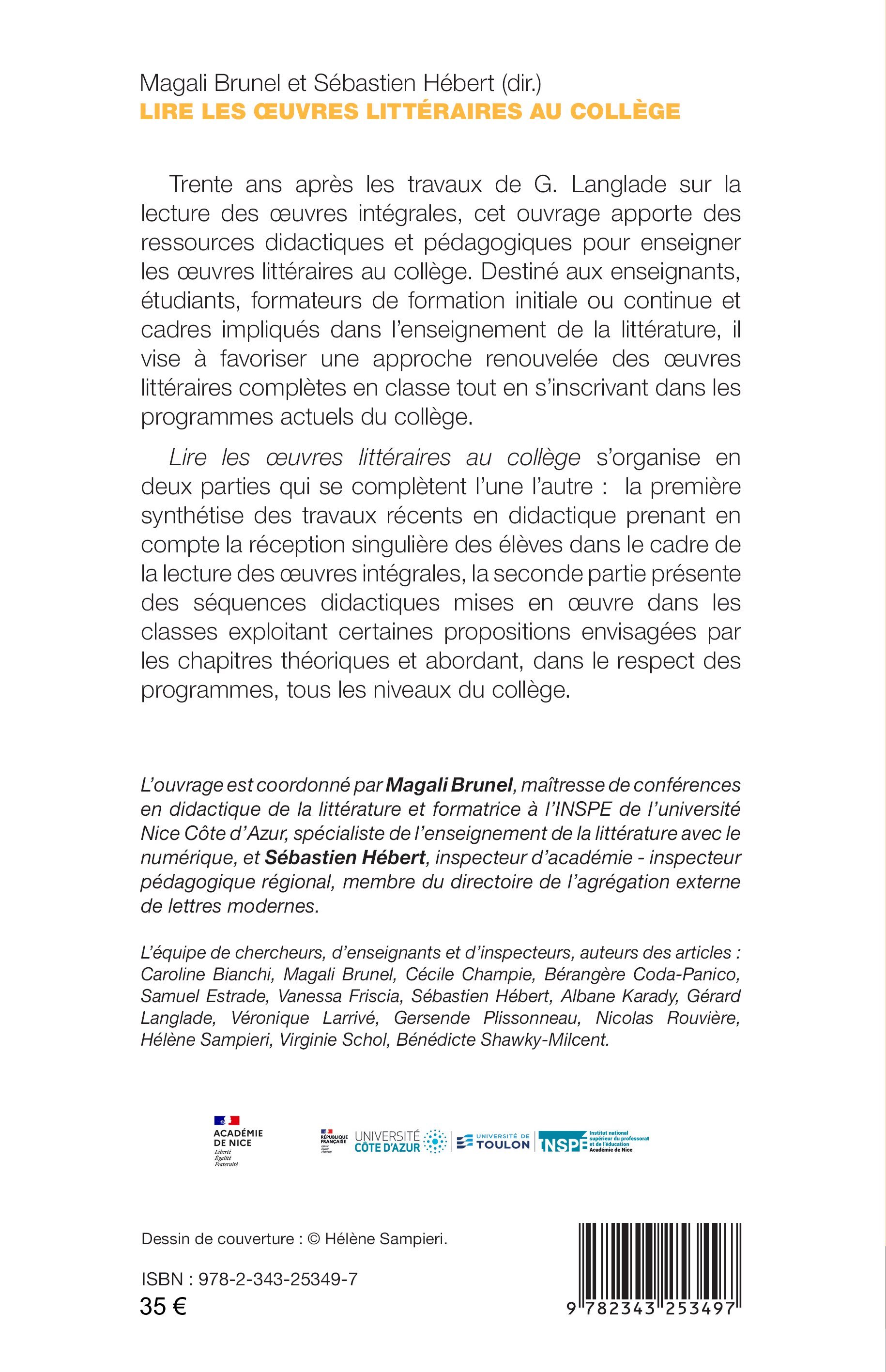 Lire les oeuvres littéraires au collège - Magali Brunel - L'HARMATTAN