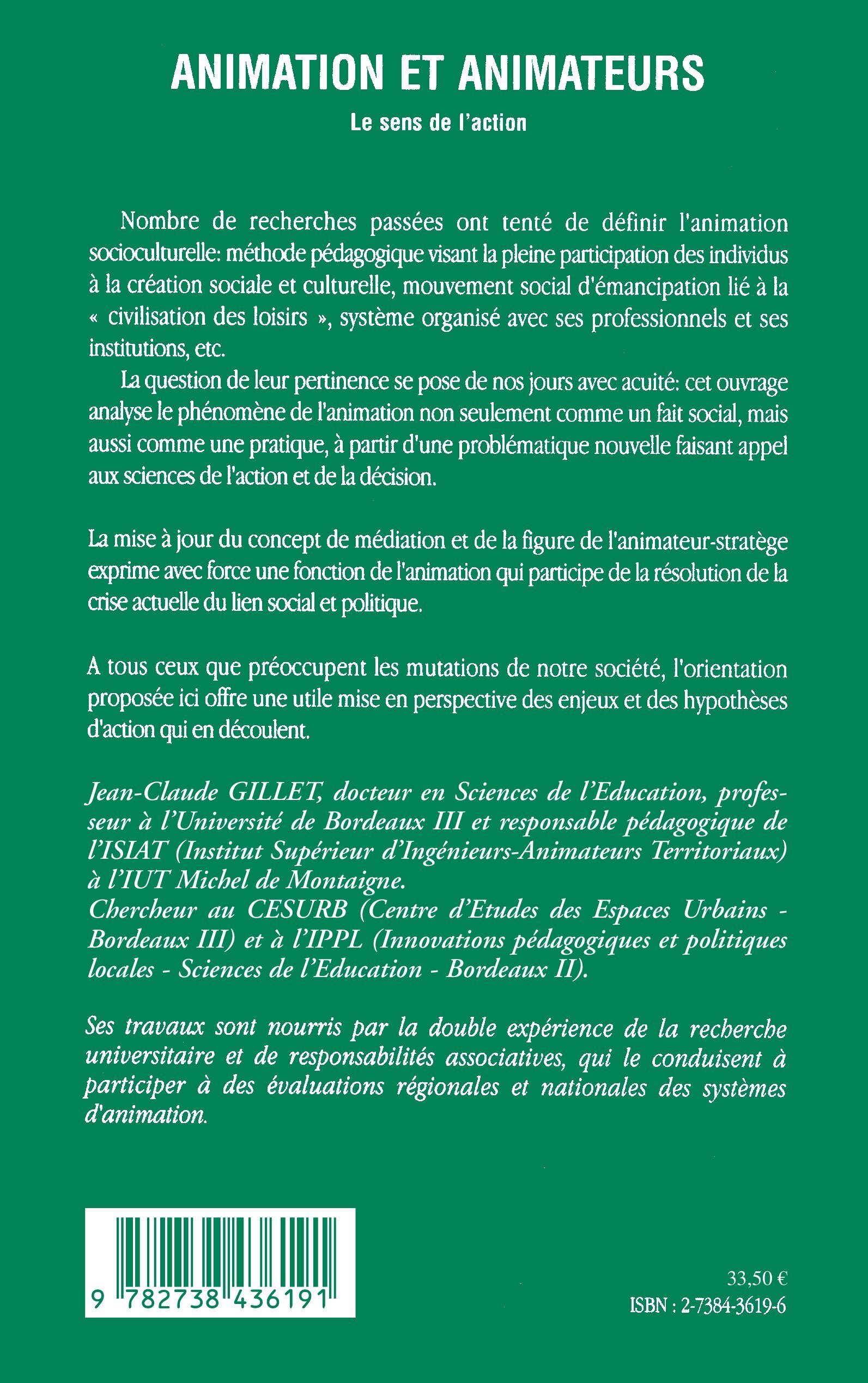 ANIMATION ET ANIMATEURS - Jean-Claude Gillet,  Gillet jean-claude - L'HARMATTAN