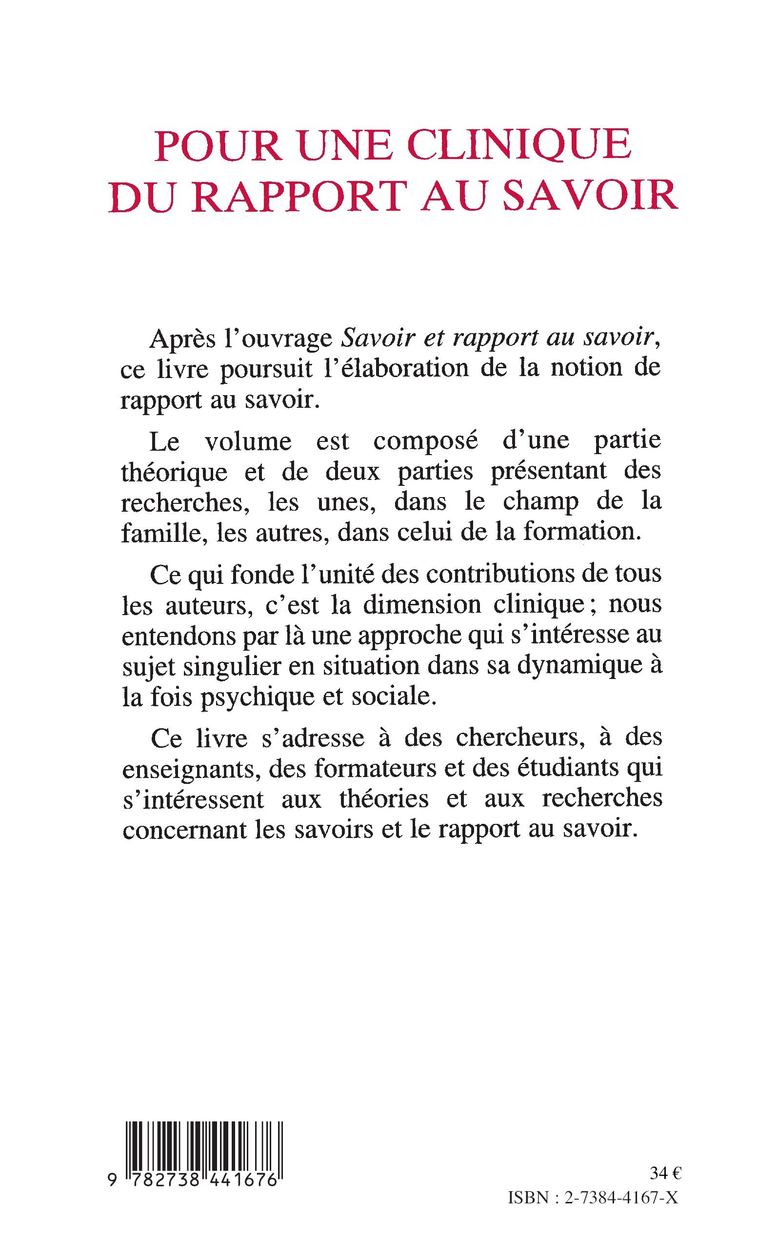 Pour une clinique du rapport au savoir - Jacky Beillerot (1939-2004), Claudine Blanchard-Laville, Nicole Mosconi, Jacky Beillerot - L'HARMATTAN