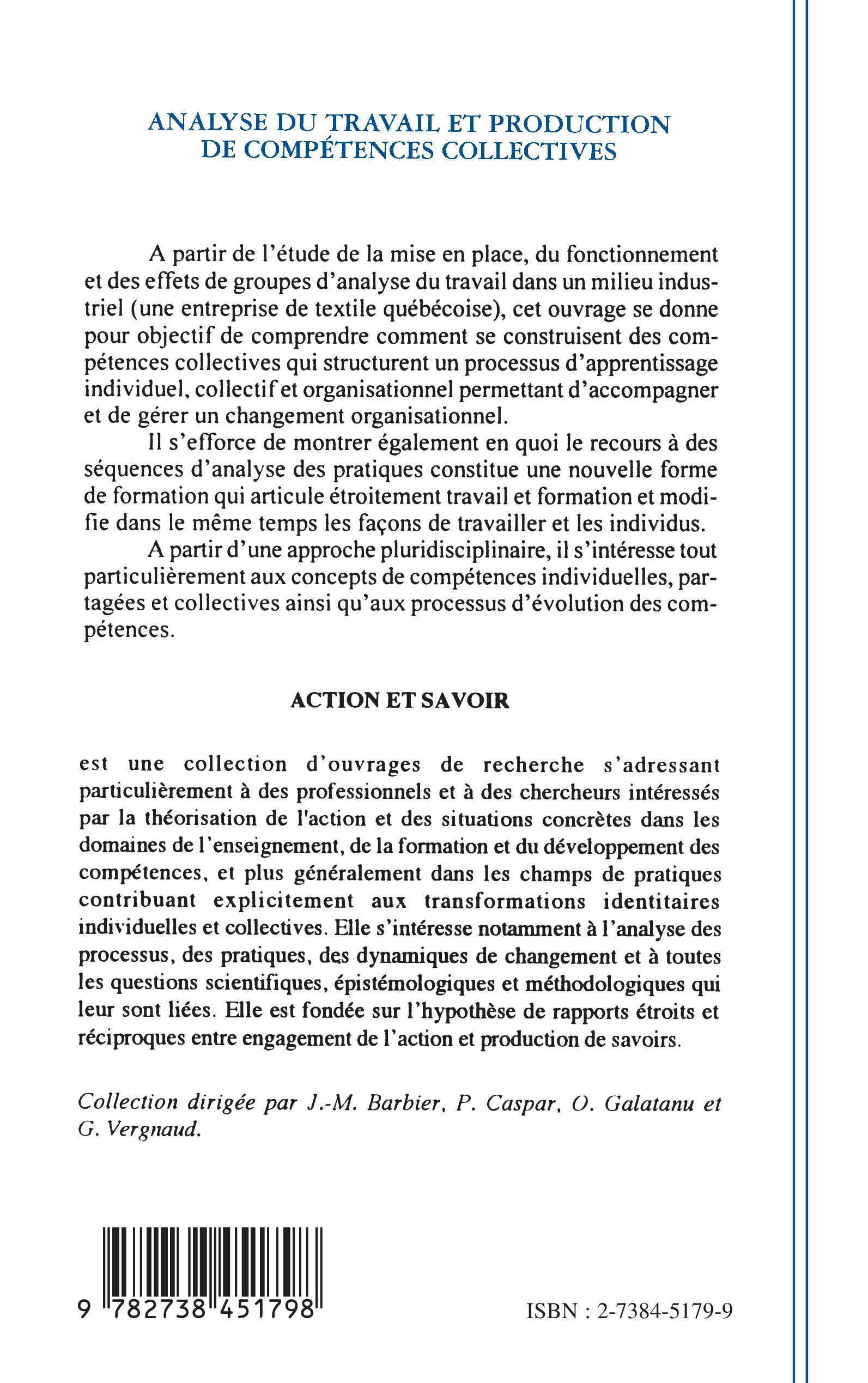 Analyse du travail et production de compétences collectives - Richard Wittorski - L'HARMATTAN