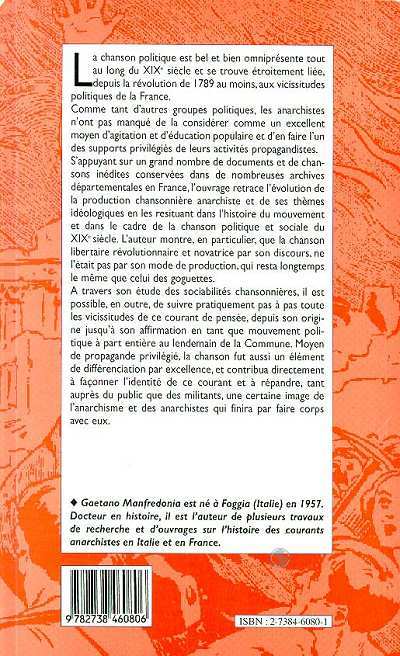 La chanson anarchiste en France des origines à 1914 - Gaetano MANFREDONIA - L'HARMATTAN