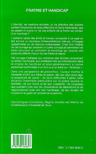 Fratrie et Handicap - Régine Scelles - L'HARMATTAN