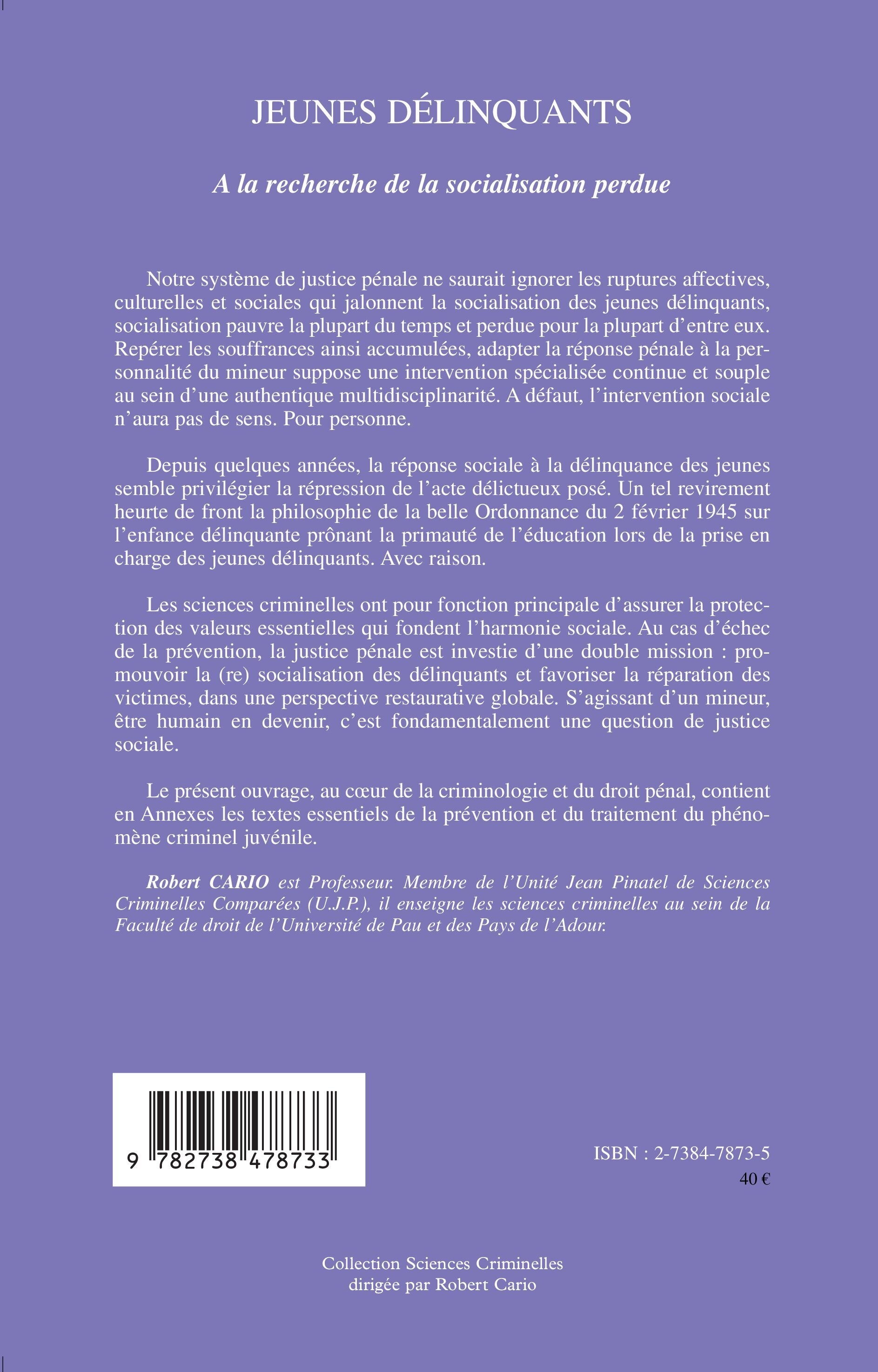 Jeunes délinquants - Robert Cario - L'HARMATTAN