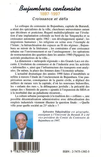 BUJUMBURA CENTENAIRE 1897-1997 - XXX - L'HARMATTAN