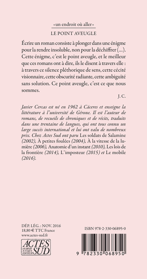 Le point aveugle - Javier Cercas, Elisabeth Beyer, Aleksandar Grujicic - ACTES SUD
