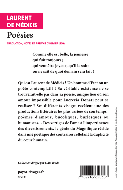 Poésies - DE MEDICIS LAURENT - RIVAGES
